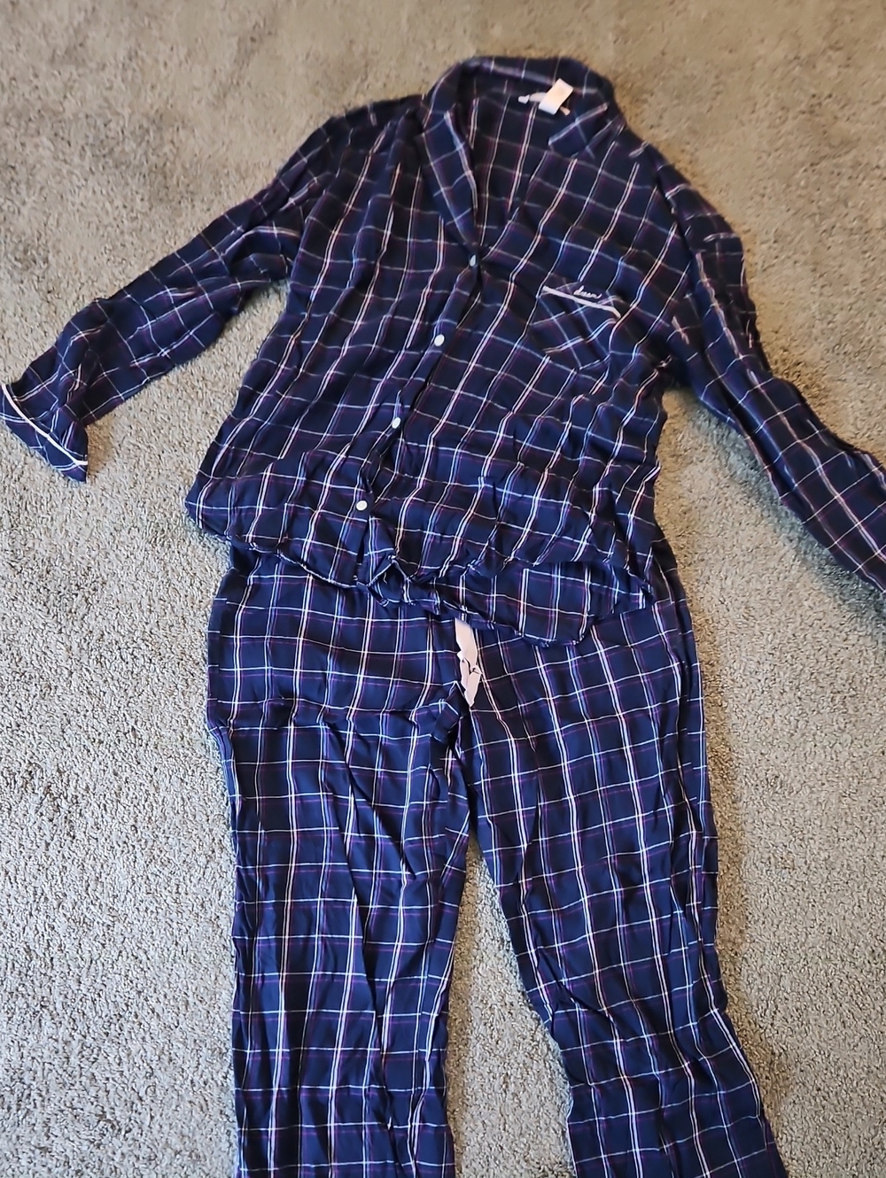 Victoria's Secret Navy Plaid Button-Front Pajama Set